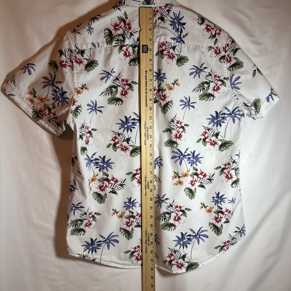 Men's Denim & Flower Short Sleeve Floral Button-Up Cotton Shirt Medium -Slim Fit - Picture 11 of 14